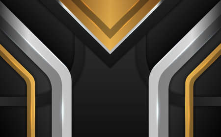 Abstract gold and silver metal borders geometric shapes with black backgroundのイラスト素材
