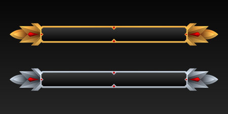 Fantasy gold and silver border lower third game gui screen title bannersのイラスト素材