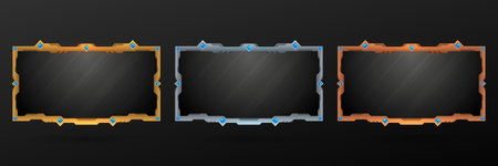 Fantasy gui game overlay screen panel with gold, silver and bronze templateのイラスト素材