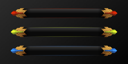 Fantasy lower third game interface title screen title banners with red, green and blue bordersのイラスト素材