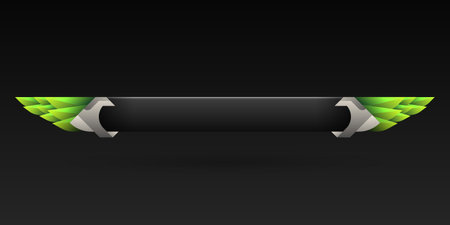 Fantasy silver border with green wings lower third game interface screen title banner templateのイラスト素材