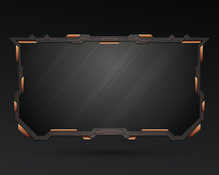 Futuristic black and metal bronze border stream overlay webcam gui screen panel for video broadcastのイラスト素材