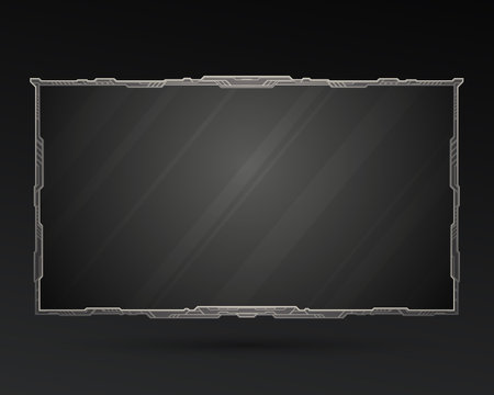 Futuristic silver border stream overlay webcam screen gui panel frame for video broadcastのイラスト素材