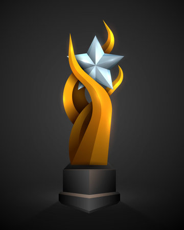 Luxury golden award trophy with silver starのイラスト素材