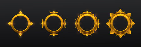 Fantasy golden circular avatar frames for game ui designのイラスト素材