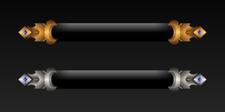 Fantasy vintage gold and silver lower third game title banners for game ui designのイラスト素材