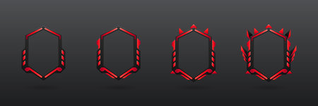 Abstract black and red game avatar banner border frames set for game ui designのイラスト素材