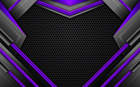 dark game banner backdrop, black and violet border abstract technology backgroundのイラスト素材