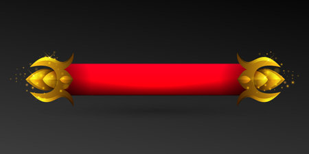 Luxury gold and red fantasy game interface title banner with gold glitter effectのイラスト素材