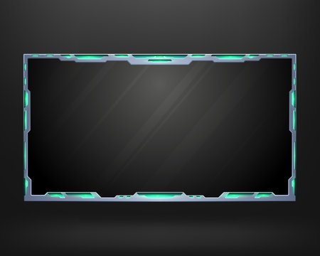 Abstract silver and neon blue glow effect live stream webcam overlay border frame on black backgroundのイラスト素材