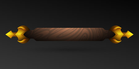 Fantasy wooden game title banner with gold border for game ui designのイラスト素材
