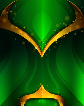 Abstract green and gold luxury geometric background with magical glitter effectのイラスト素材