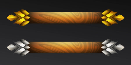 Fantasy Medieval Style Gold and Silver Border Game Title Wooden Banners for Game UI designのイラスト素材