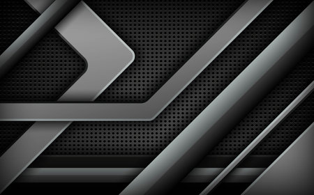 Abstract Grey Metal Game Banner with Hexagonal Mesh Panel Backdrop, Futuristic Technology Backgroundのイラスト素材