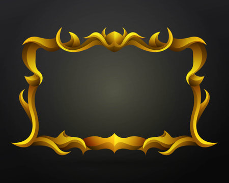Fantasy Golden Vintage Style Frame with Elegant Abstract Bordersのイラスト素材