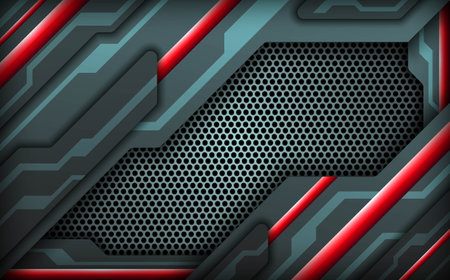 Futuristic Metal and Red Game Banner Backdrop, Abstract Metallic Mesh Design Technology Backgroundのイラスト素材