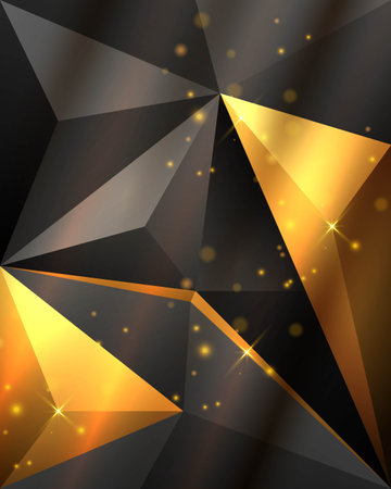 Black and Gold Polygonal Shape Background with Glitter Effectのイラスト素材
