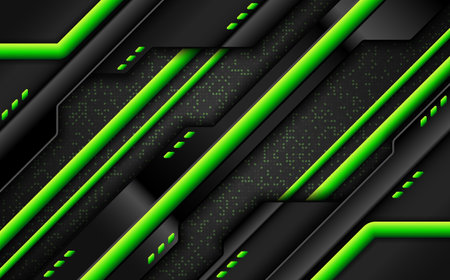 Black and Neon Green Abstract Technology Background, Futuristic Dark Theme Gaming Banner Backdrop for Gamers and Streamersのイラスト素材