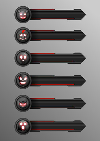 Halloween theme Lower Third Screen Broadcast Title Banners with Black and Red Spooky Halloween Elementsのイラスト素材
