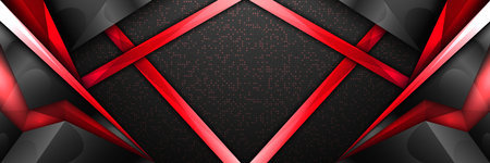 Futuristic Black and Red Gaming Banner with Geometric Patternのイラスト素材
