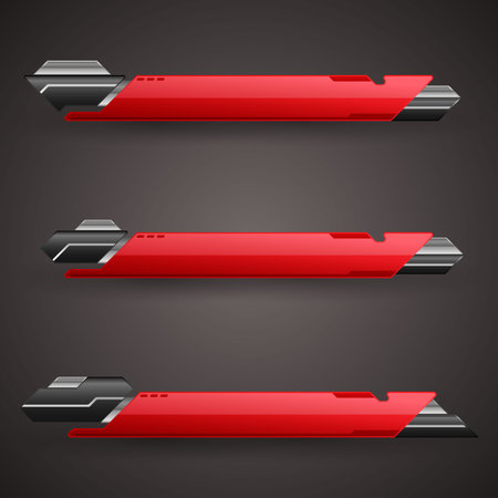 Red Lower Third with Black Metallic Border Professional Banner Graphics for Video Broadcast Presentationのイラスト素材