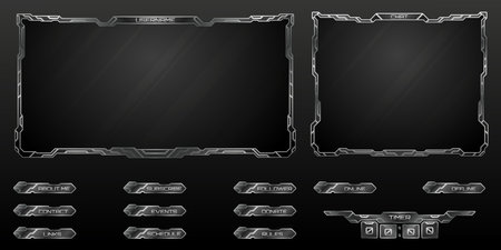 Futuristic Stream Overlay Metal Border Webcam Screen Panel Frame and Stream Alerts panels for Gaming and Streaming Video Broadcastのイラスト素材