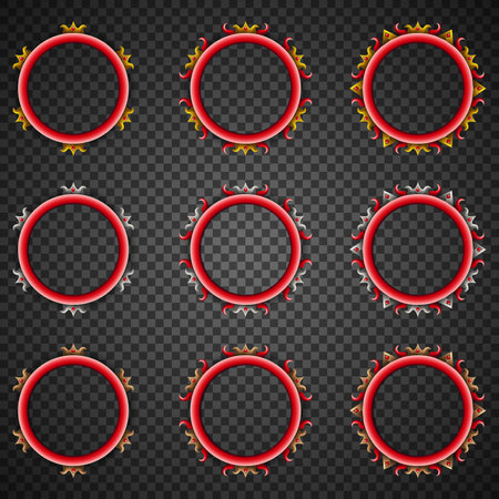 Fantasy Red Border Game Avatar Frame with Gold, Silver and Bronze Elements for Game UI Designsのイラスト素材