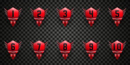 Red Game Level up Badges Set for Game UI Designsのイラスト素材