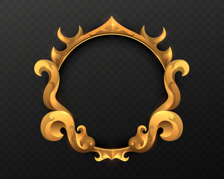 Fantasy Round Shape Golden Vintage Style Frame on Black Backgroundのイラスト素材