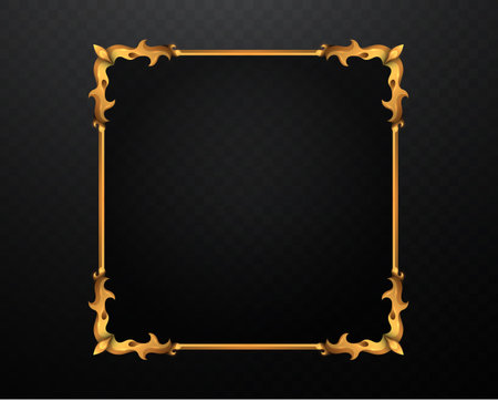 Fantasy Style Gold Square Shape Decorative Vintage Frame on Black Backgroundのイラスト素材