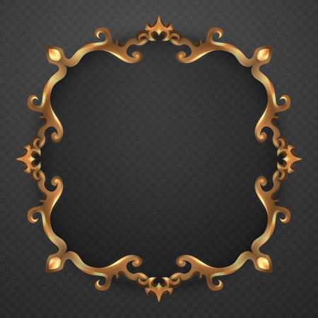 Abstract Rounded Shape Golden Vintage Decorative Frame on Black Backgroundのイラスト素材