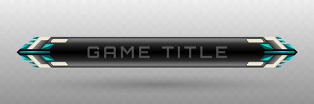 Game Title Lower Third Banner in Metallic black, Silver and Teal Color Theme for Game UI Designsのイラスト素材