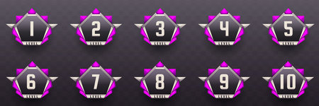 Game Level Up Badges in Black, Silver and Magenta Color-Themed for Game UI Designsのイラスト素材