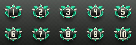 Game Level Up Badges in Black, Silver and Mint Green Color-Themed for Game UI Designsのイラスト素材