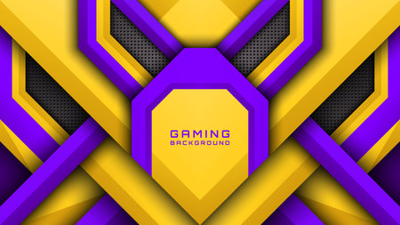Modern Gaming Background in Yellow and Violet, Futuristic Esports Digital Backdrop for Streamers and Gamersのイラスト素材