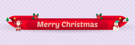 Red Merry Christmas lower third banner with Santa Claus, snowman and festive decorative ornamentsのイラスト素材