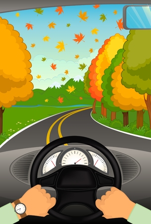cartoon hands hold the helm of automobile. のイラスト素材