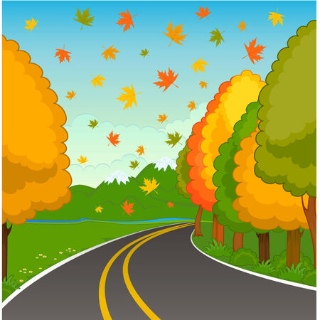 The autumn landscape with an asphalt roadのイラスト素材