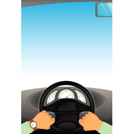 Cartoon hands hold the helm of automobileのイラスト素材