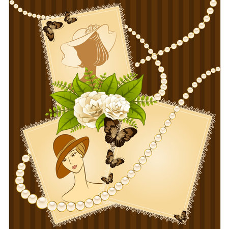Vintage fashion background with flowers and girlsのイラスト素材