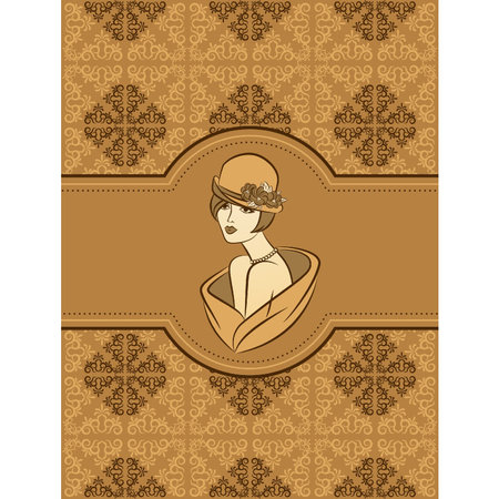 Vintage silhouette of girl in hat. Vectorのイラスト素材