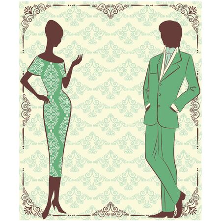 Vintage silhouette of girl with man.のイラスト素材