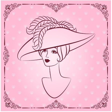 Vintage fashion girl in hat.のイラスト素材