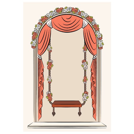 The vintage swings with curtain and flowersのイラスト素材