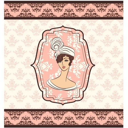 Vintage fashion girl in hat.のイラスト素材