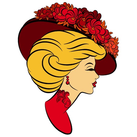 Vintage fashion girl in hat with flowers.のイラスト素材