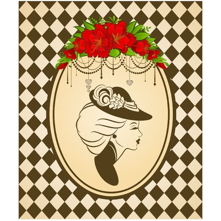 Vintage fashion girl in hat with flowersのイラスト素材
