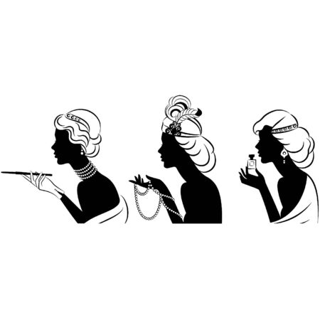 Vintage fashion girl with cannon-bit and perfume and beads. のイラスト素材