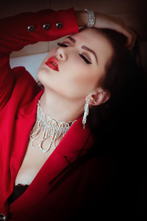 Fashion woman with jewelry bijouterie  Fashion portraitの写真素材