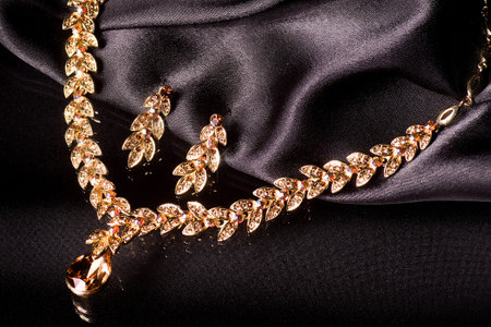 Beautiful bijouterie on black backgroundの写真素材